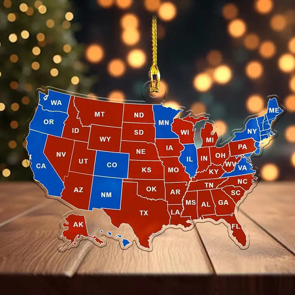1-3PCS US Election Map Ornament 2024 Acrylic Election Map Christmas Ornament President Won Again Election Christmas Tree Decor