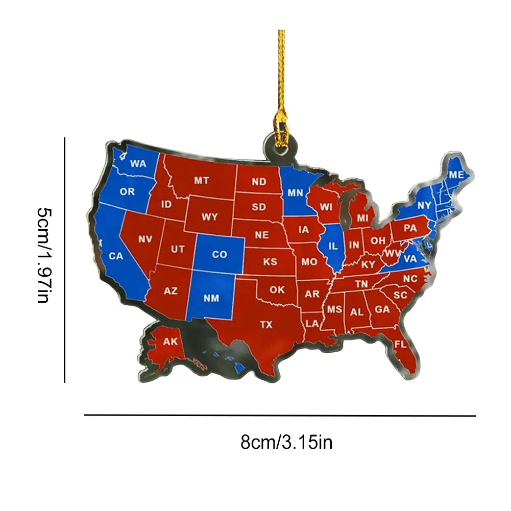 1-3PCS US Election Map Ornament 2024 Acrylic Election Map Christmas Ornament President Won Again Election Christmas Tree Decor