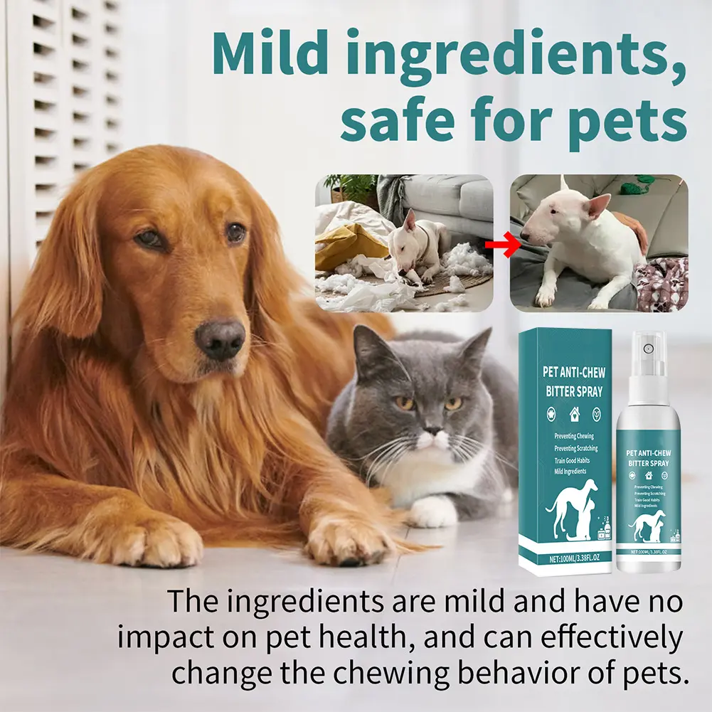 100ml No Chew Spray for Dogs No Alcohol Deterrent Spray Pet Anti Chew Spray Dog Training & Behavior Aid for Dogs To Stop Chewing