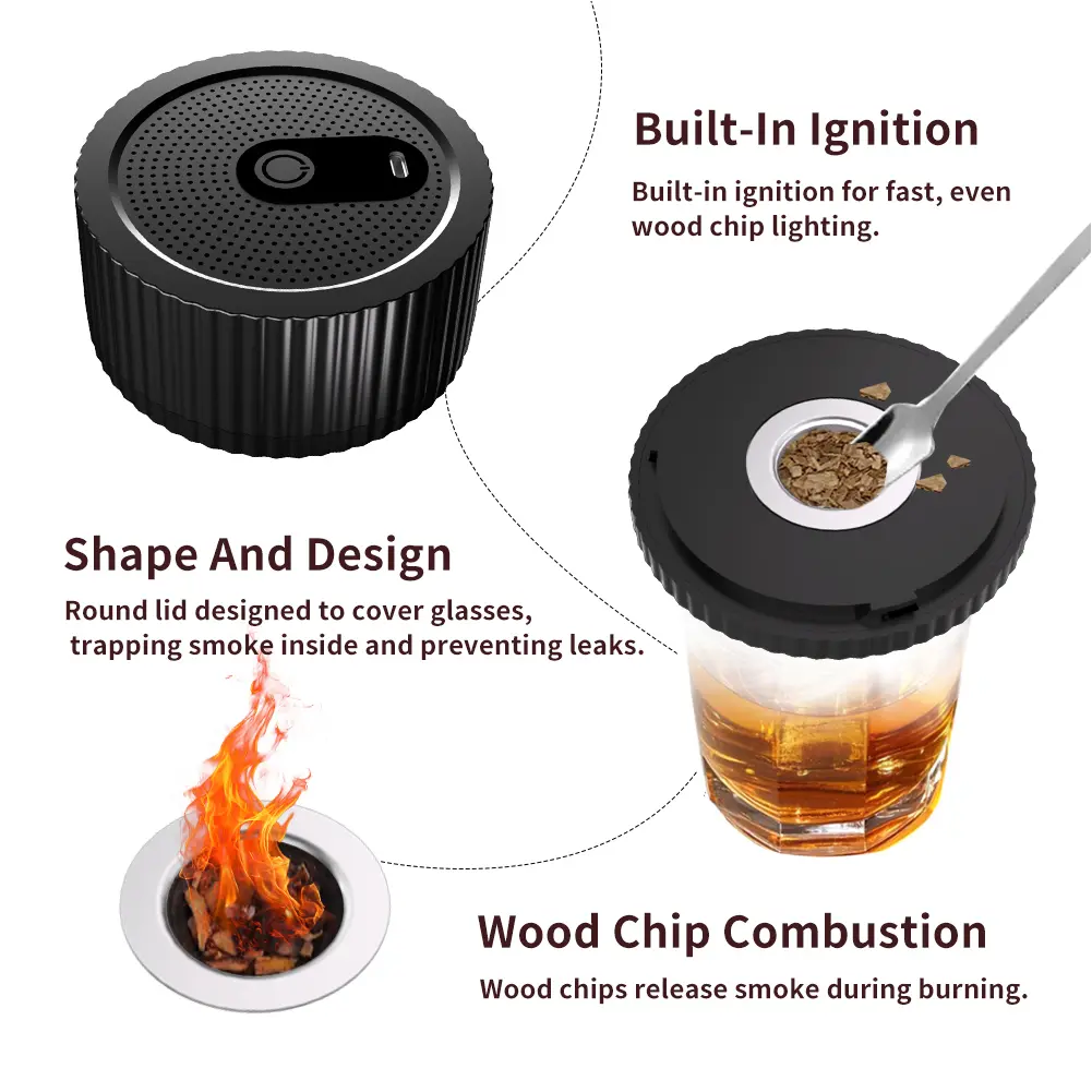 Glass Top Smoker Cocktail Smoker Kit With 6 Flavors Wood Chips Bartender Accessories For Whiskey Drinks Smoking Gift Kit for Men