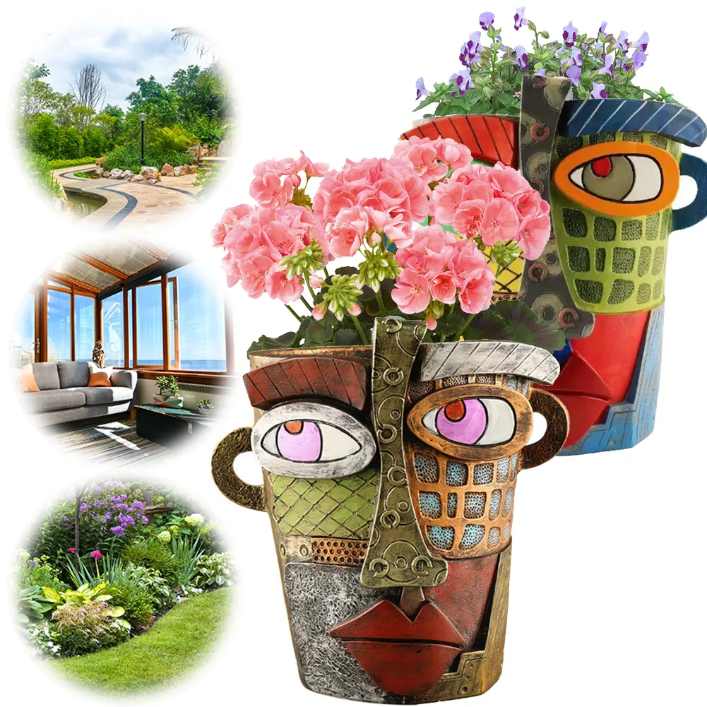 Colorful Face Flower Pot Resin Funny Planters for Indoor Plants Abstract Beauty Face Potted Plant Container for Garden Decor