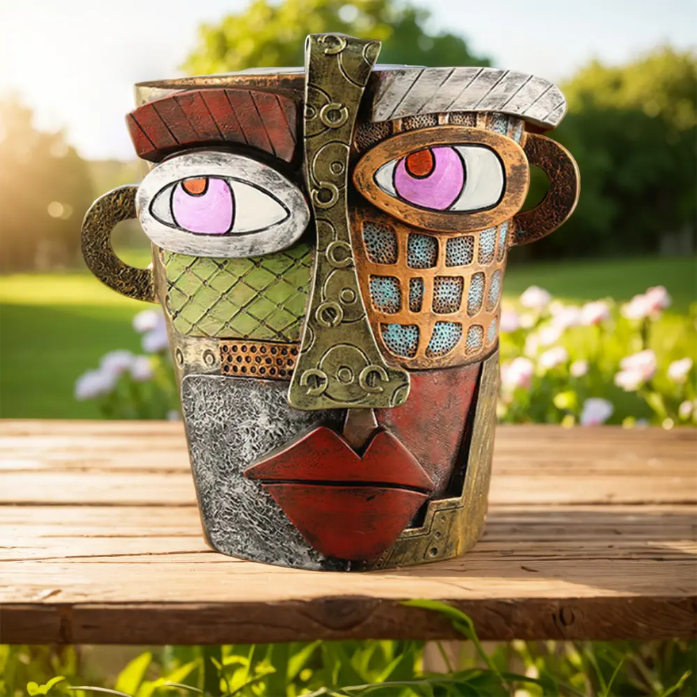 Colorful Face Flower Pot Resin Funny Planters for Indoor Plants Abstract Beauty Face Potted Plant Container for Garden Decor