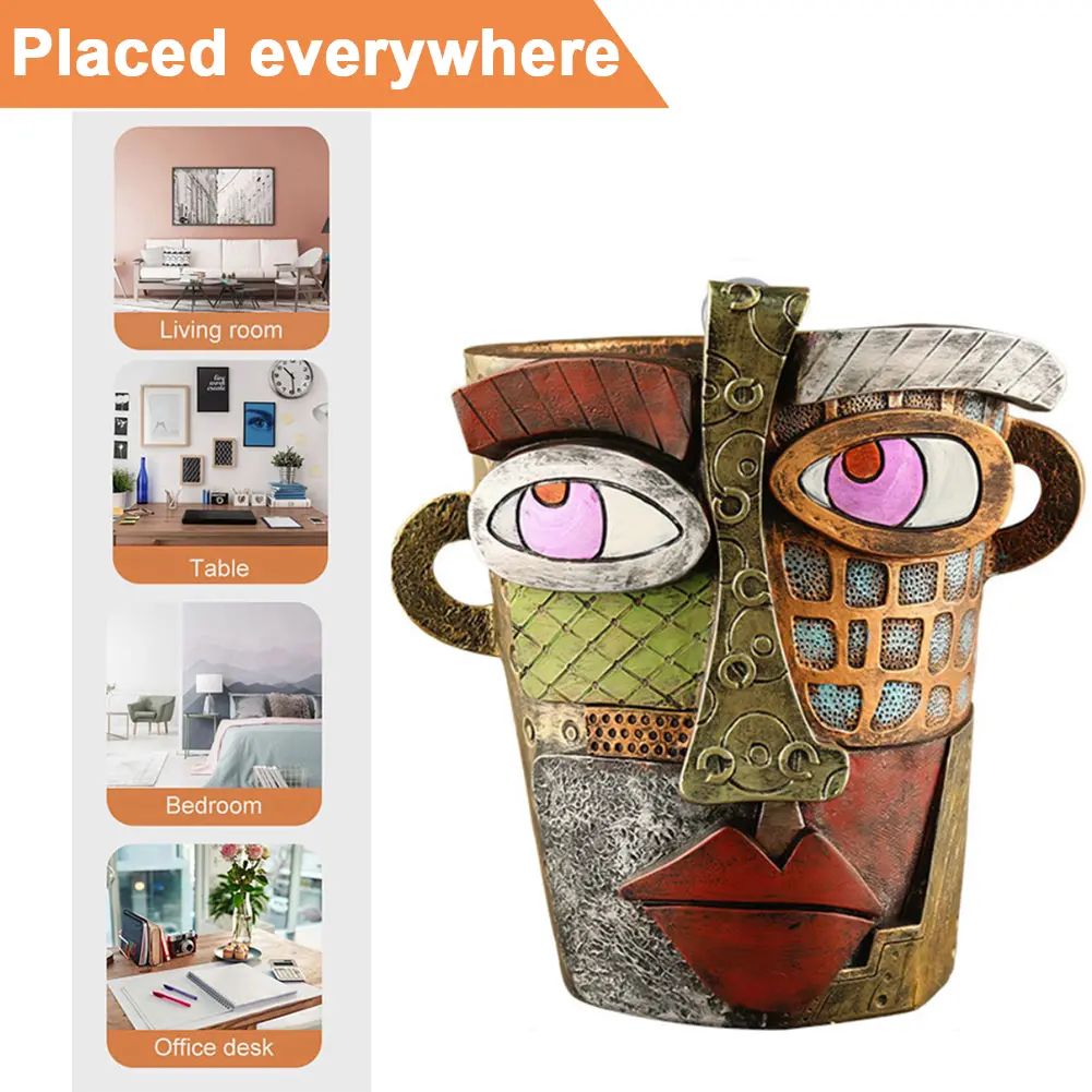 Colorful Face Flower Pot Resin Funny Planters for Indoor Plants Abstract Beauty Face Potted Plant Container for Garden Decor