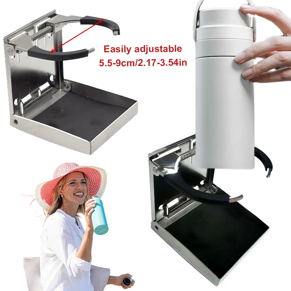 2 PCS Marine Stainless Adjustable Boat Cup Holder Universal Car Cup Bottle Holder Fold Down Cup Drink Holder for Boat Truck RV