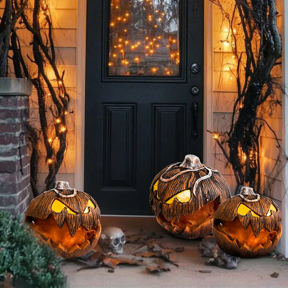 Vintage Pumpkin Halloween Lights Unique LED Devil Pumpkin Lantern Halloween Evil Pumpkin Lamp Halloween Decor