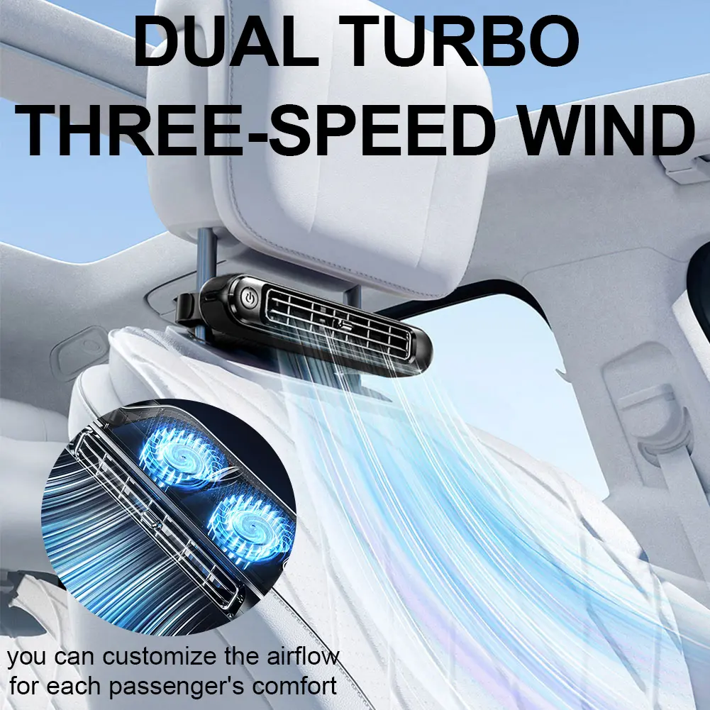 Car Headrest Cooling Air Fan 3 Speeds Adjustable Car Interior Portable Fan Cooler Air Cooling Fan Summer Car Accessories ﻿
