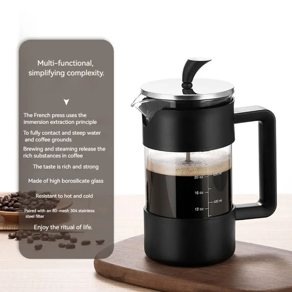 French Press Coffee Maker Portable Coffee Pot Heat Resistant Borosilicate Glass Multifunctional Coffee Maker for Home Office