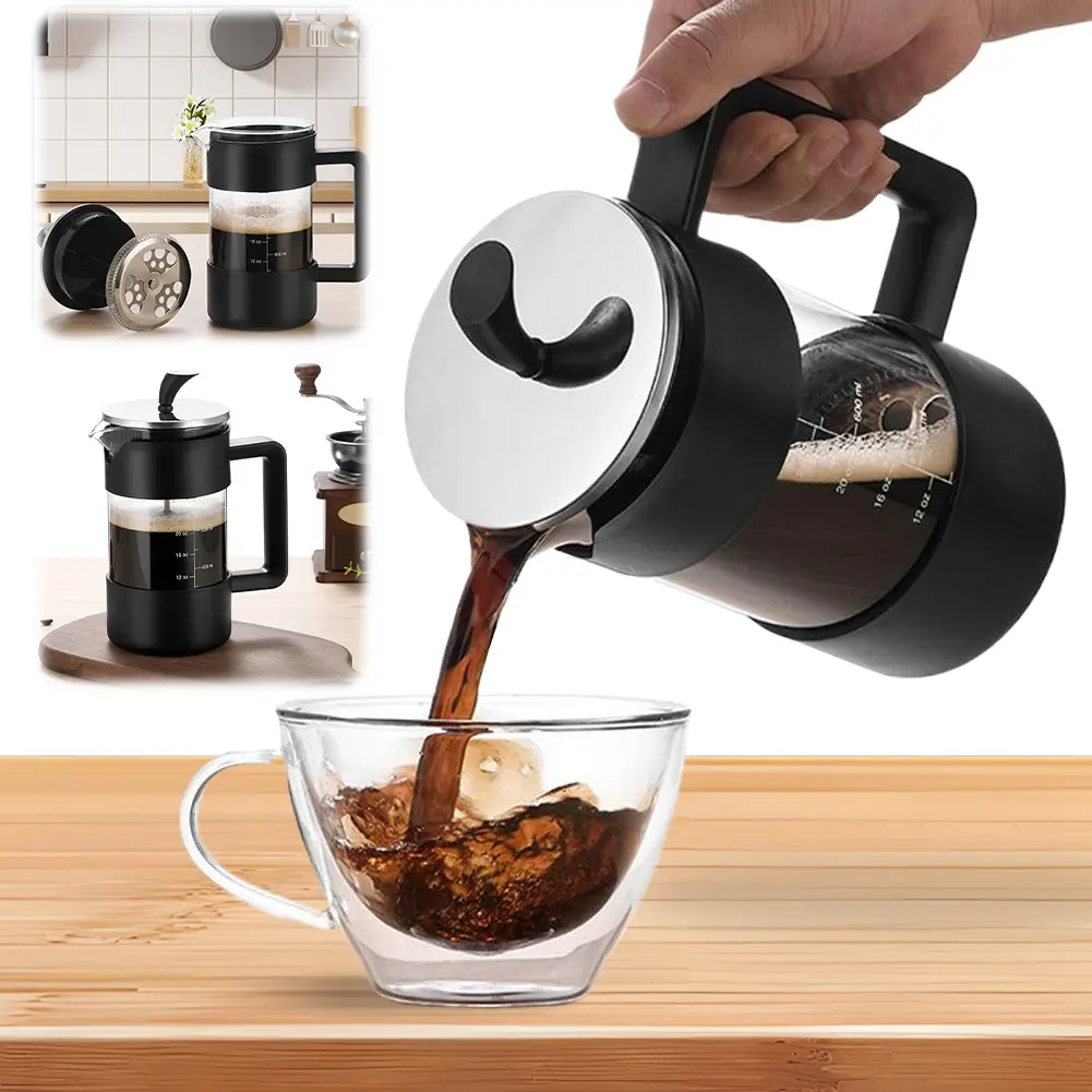 French Press Coffee Maker Portable Coffee Pot Heat Resistant Borosilicate Glass Multifunctional Coffee Maker for Home Office