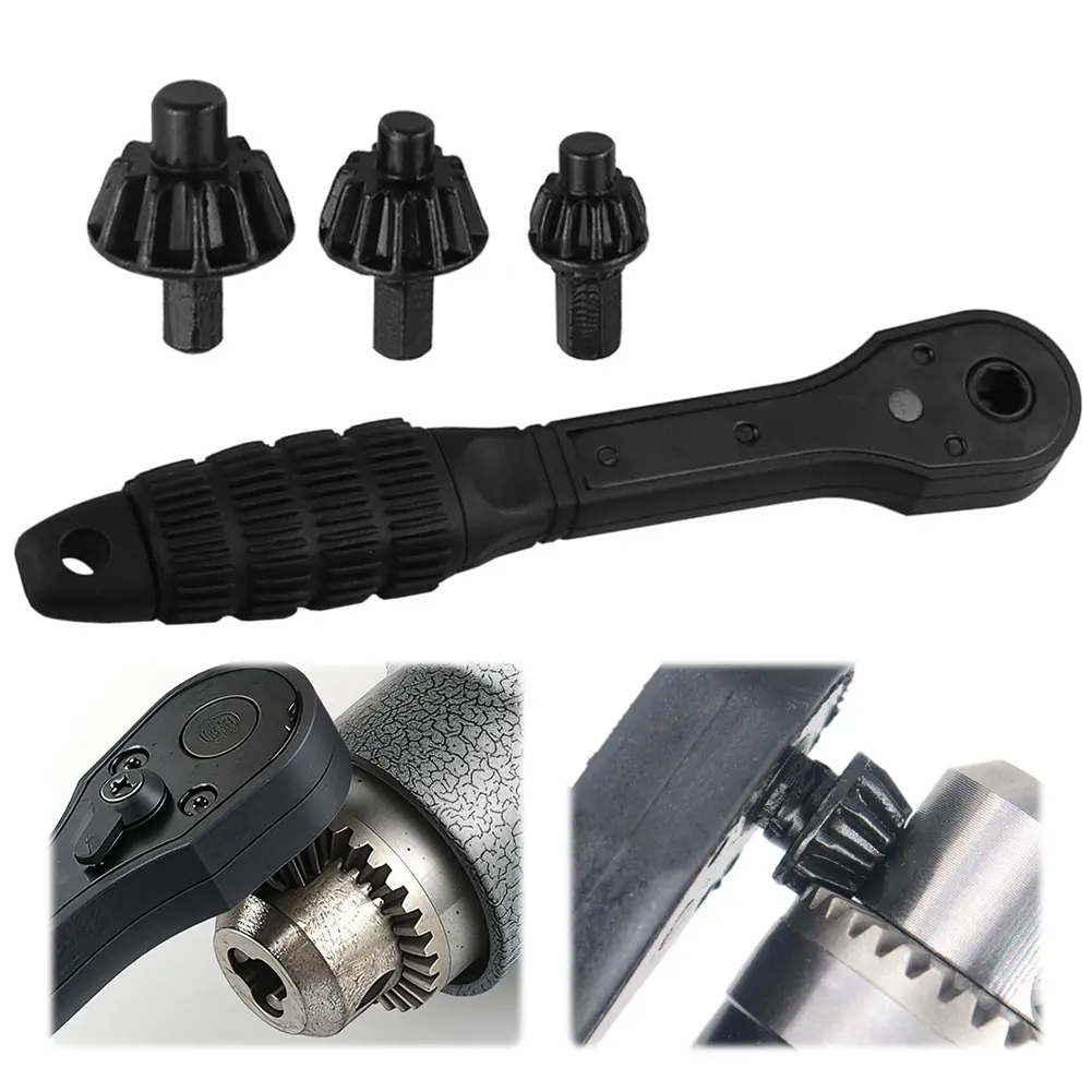 3-in-1 Chuck Key Replacement Tool Universal Electric Drill Chuck Key Wrench Non Slip Handle Key Ratchet Wrench for Power Tools