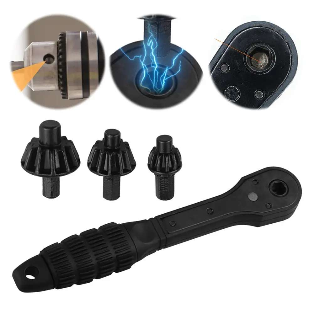 3-in-1 Chuck Key Replacement Tool Universal Electric Drill Chuck Key Wrench Non Slip Handle Key Ratchet Wrench for Power Tools
