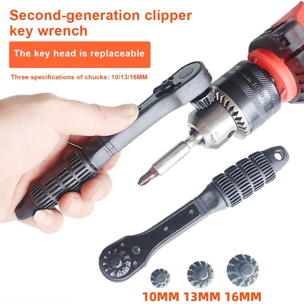 3-in-1 Chuck Key Replacement Tool Universal Electric Drill Chuck Key Wrench Non Slip Handle Key Ratchet Wrench for Power Tools