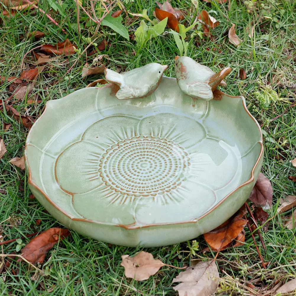 Ceramic Birdbath Bowl Bird Feeding Tray Multifunctional Hummingbird Feeder Bird Food Container for Outdoor Garden Courtyard