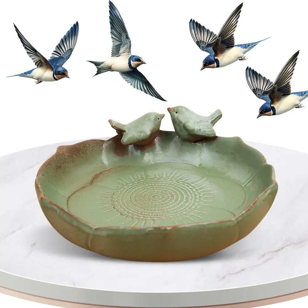Ceramic Birdbath Bowl Bird Feeding Tray Multifunctional Hummingbird Feeder Bird Food Container for Outdoor Garden Courtyard
