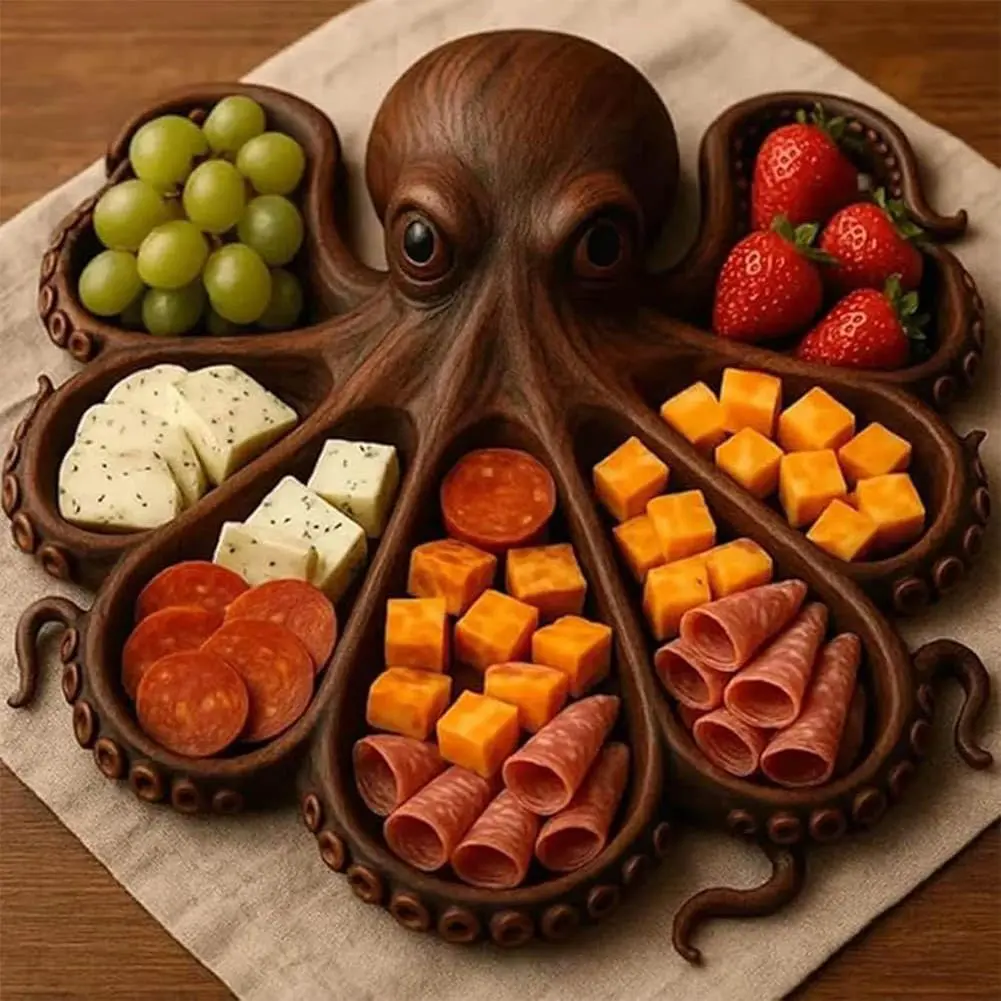 Wooden Tray Octopus Shaped Walnut Tray For Nuts Fruits Candies Desserts Snacks Jewelry Accessory Home Storage Tray Home Decor