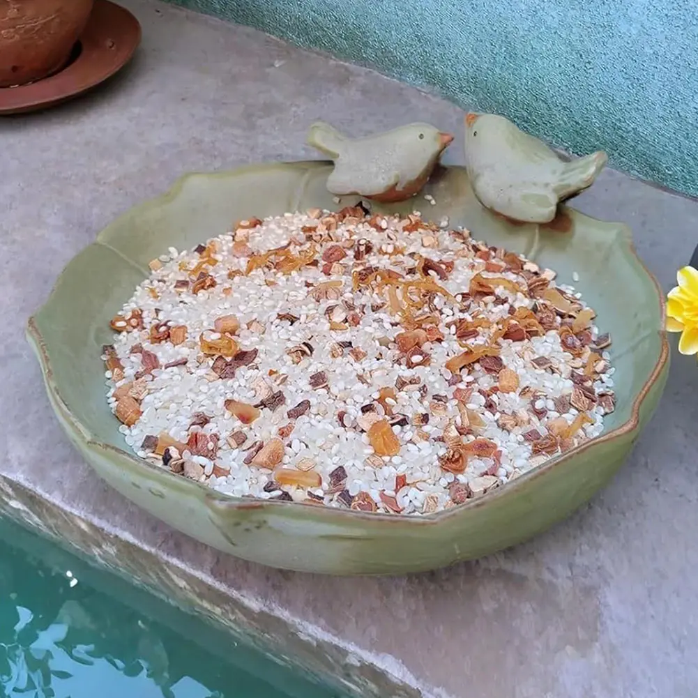 Ceramic Birdbath Bowl Bird Feeding Tray Multifunctional Hummingbird Feeder Bird Food Container for Outdoor Garden Courtyard