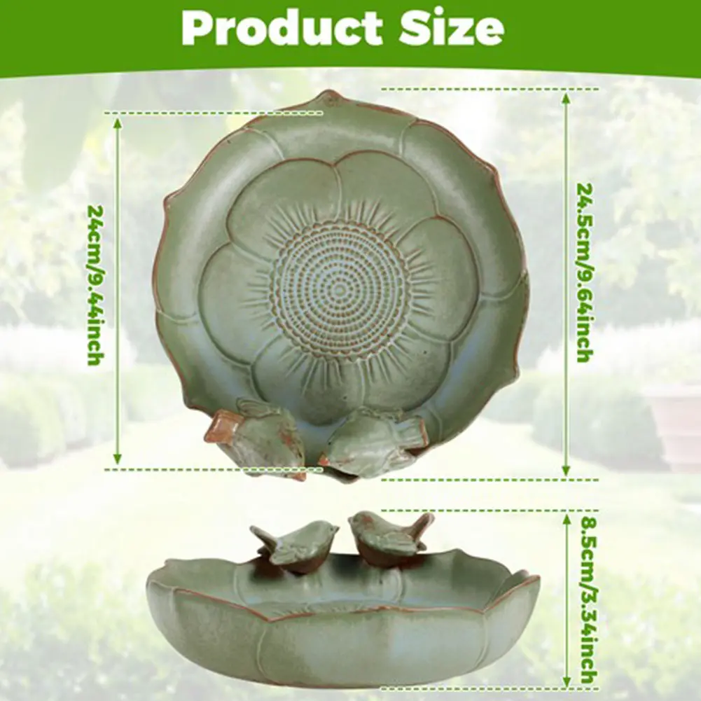 Ceramic Birdbath Bowl Bird Feeding Tray Multifunctional Hummingbird Feeder Bird Food Container for Outdoor Garden Courtyard