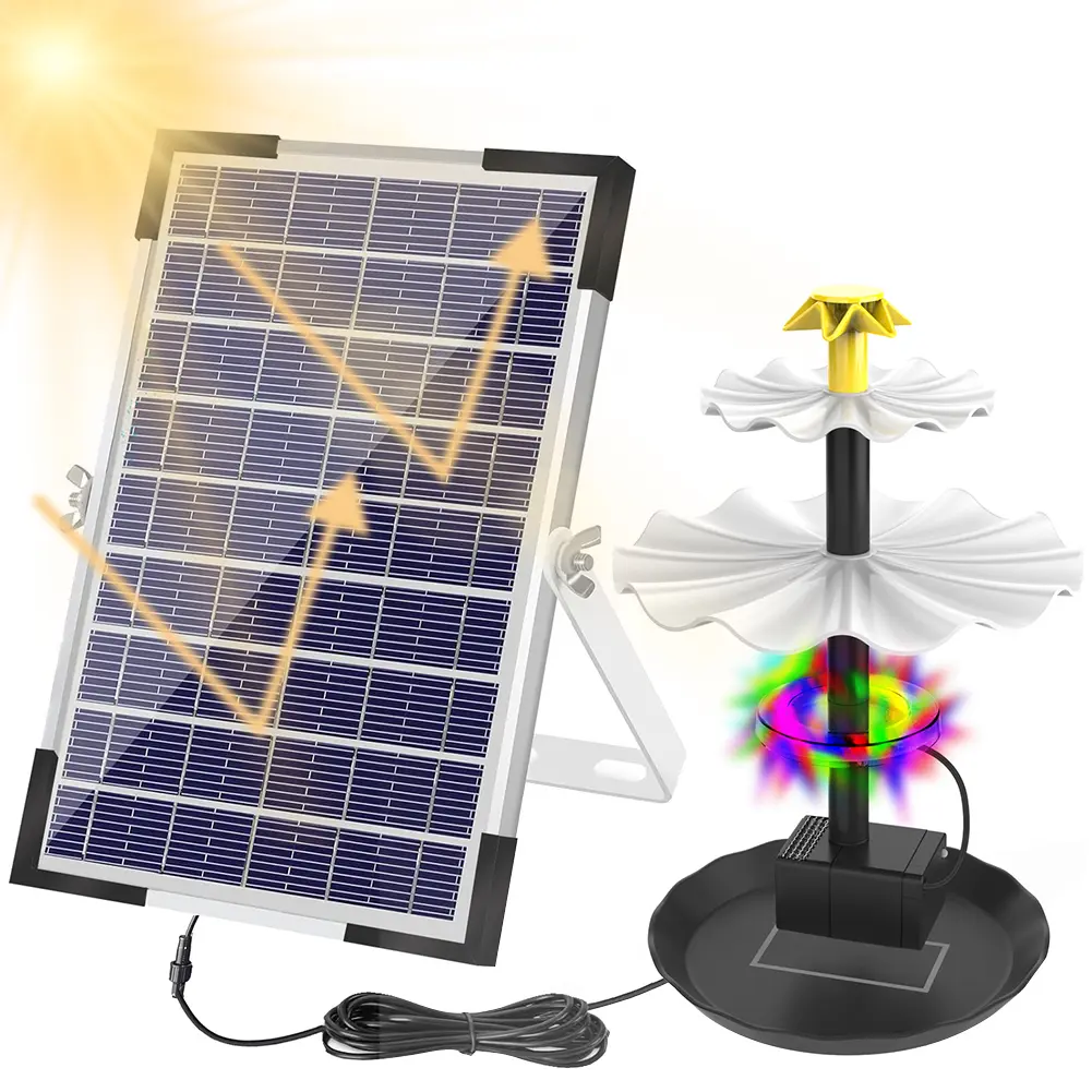 3-Tier LED Solar Bird Bath Fountain with 6W Solar Panel Decorative Fountain for Bird Bath Garden Fish Tank Outdoor Bird Feeder