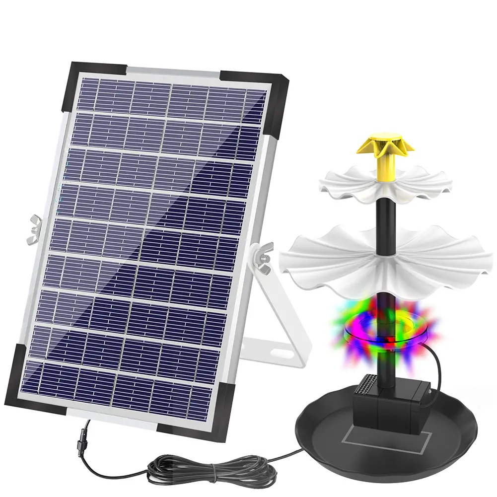 3-Tier LED Solar Bird Bath Fountain with 6W Solar Panel Decorative Fountain for Bird Bath Garden Fish Tank Outdoor Bird Feeder