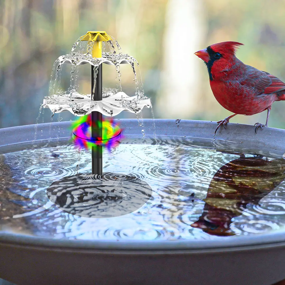 3-Tier LED Solar Bird Bath Fountain with 6W Solar Panel Decorative Fountain for Bird Bath Garden Fish Tank Outdoor Bird Feeder