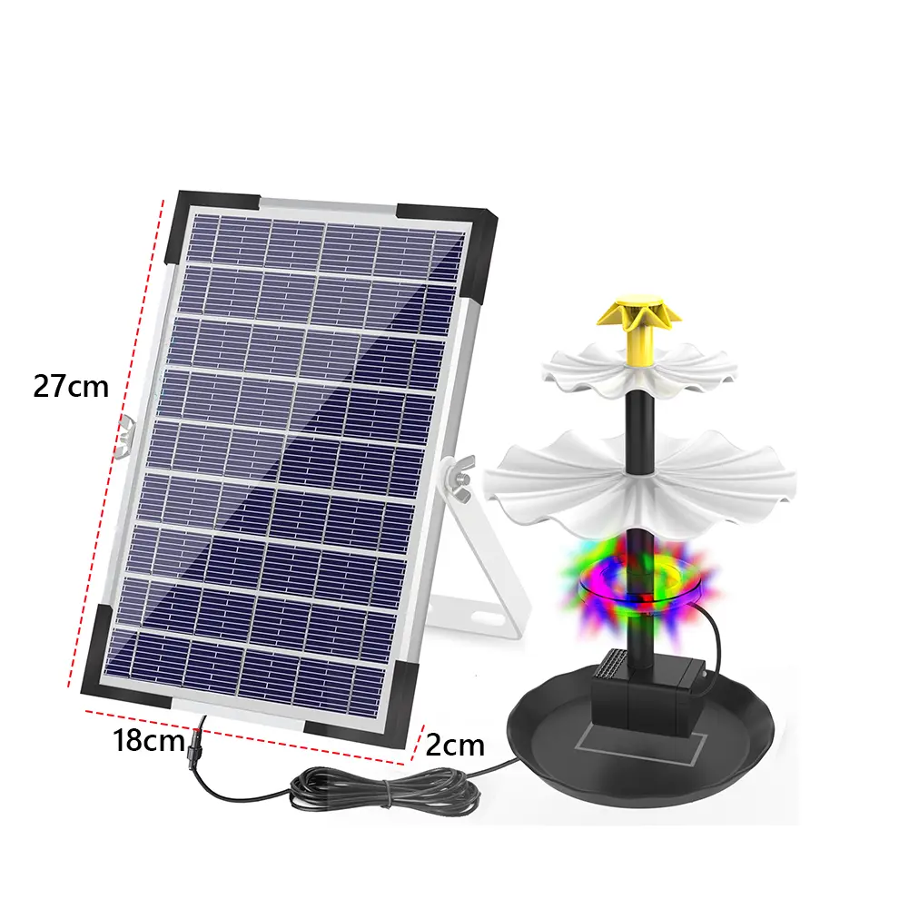 3-Tier LED Solar Bird Bath Fountain with 6W Solar Panel Decorative Fountain for Bird Bath Garden Fish Tank Outdoor Bird Feeder