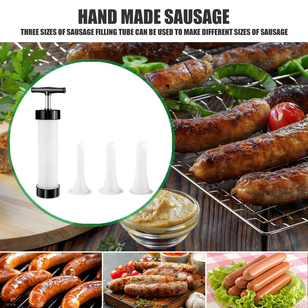 Manual Sausage Stuffing Machine with 3 Filling Nozzles Sausage Stuffer Gadget BPA Free for Making Different Sizes of Sausages