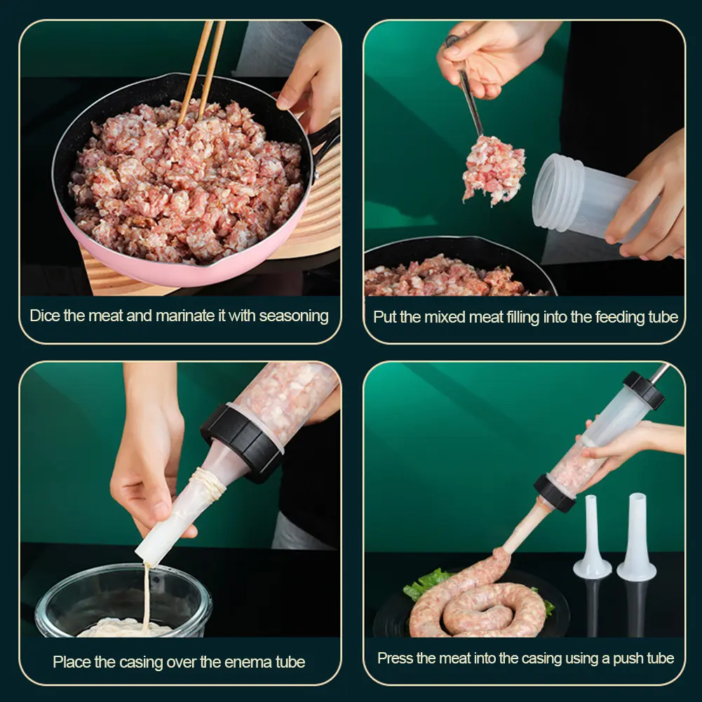 Manual Sausage Stuffing Machine with 3 Filling Nozzles Sausage Stuffer Gadget BPA Free for Making Different Sizes of Sausages