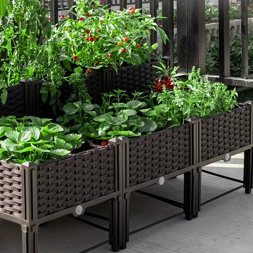 Assembled Vegetables Grow Pot Raised Garden Bed Veg Planting Box Large Rectangular Flower Pots Indoor Balcony Crop Planters
