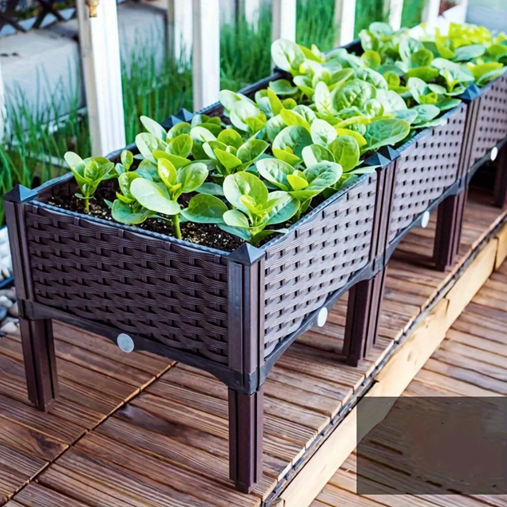Assembled Vegetables Grow Pot Raised Garden Bed Veg Planting Box Large Rectangular Flower Pots Indoor Balcony Crop Planters