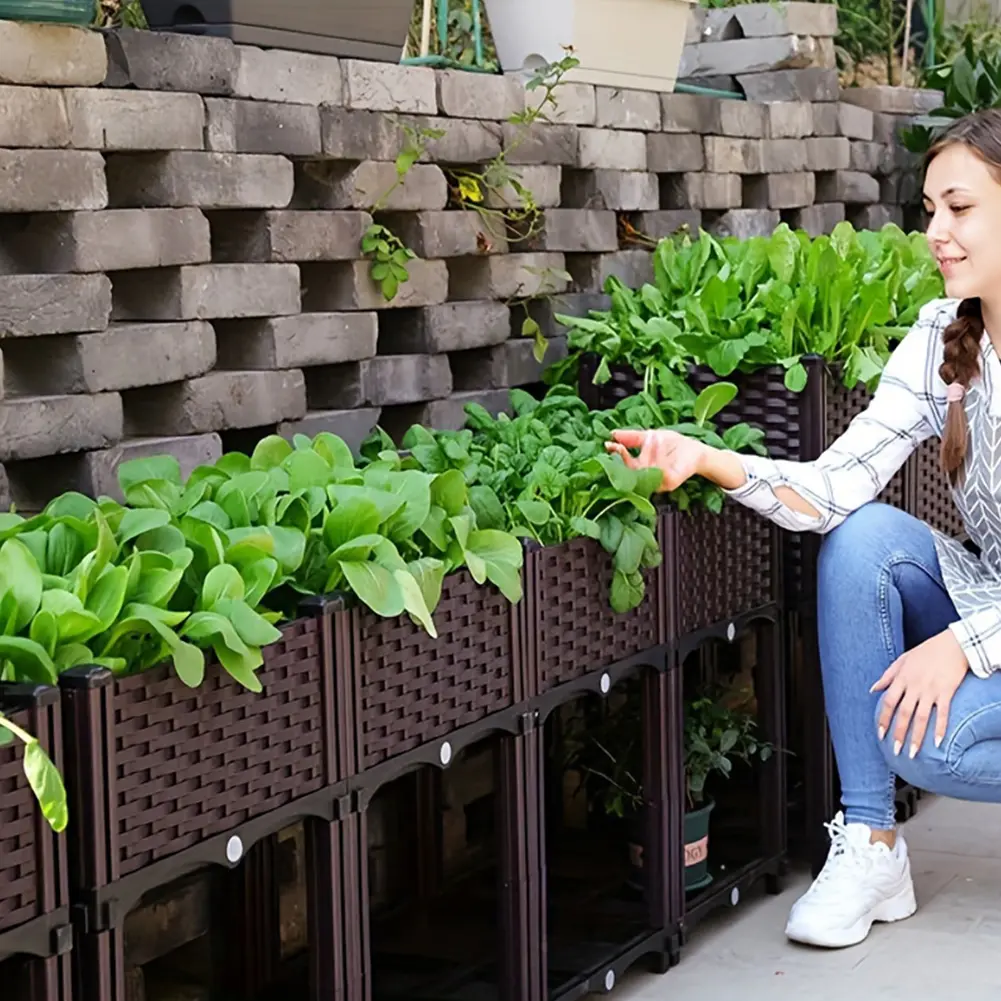Assembled Vegetables Grow Pot Raised Garden Bed Veg Planting Box Large Rectangular Flower Pots Indoor Balcony Crop Planters
