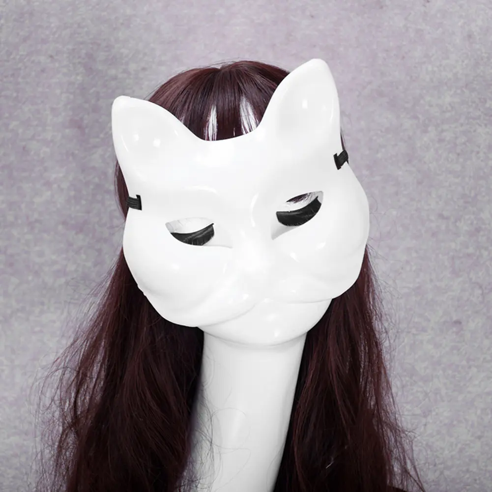 1/5/10Pcs Blank White Mask Halloween Cosplay Cat Fox DIY Paintable Half Face Mask Animal Costume Party Decorate Craft Prop