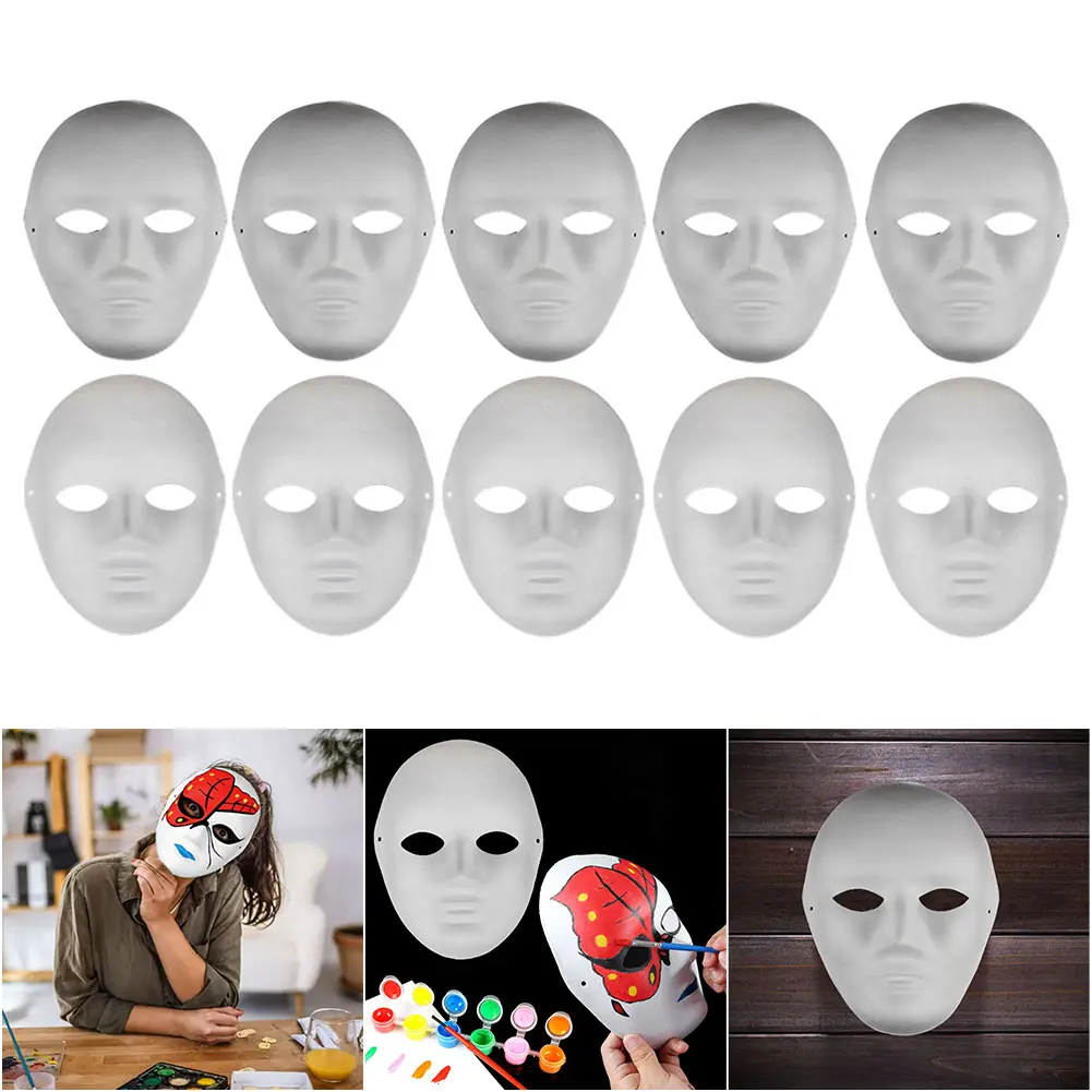 1/5/10Pcs Blank White Mask Halloween Cosplay Cat Fox DIY Paintable Half Face Mask Animal Costume Party Decorate Craft Prop