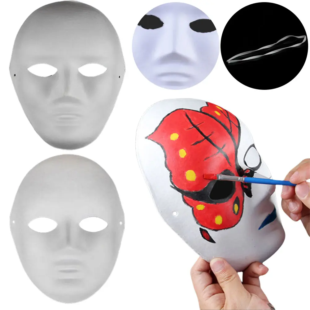 1/5/10Pcs Blank White Mask Halloween Cosplay Cat Fox DIY Paintable Half Face Mask Animal Costume Party Decorate Craft Prop