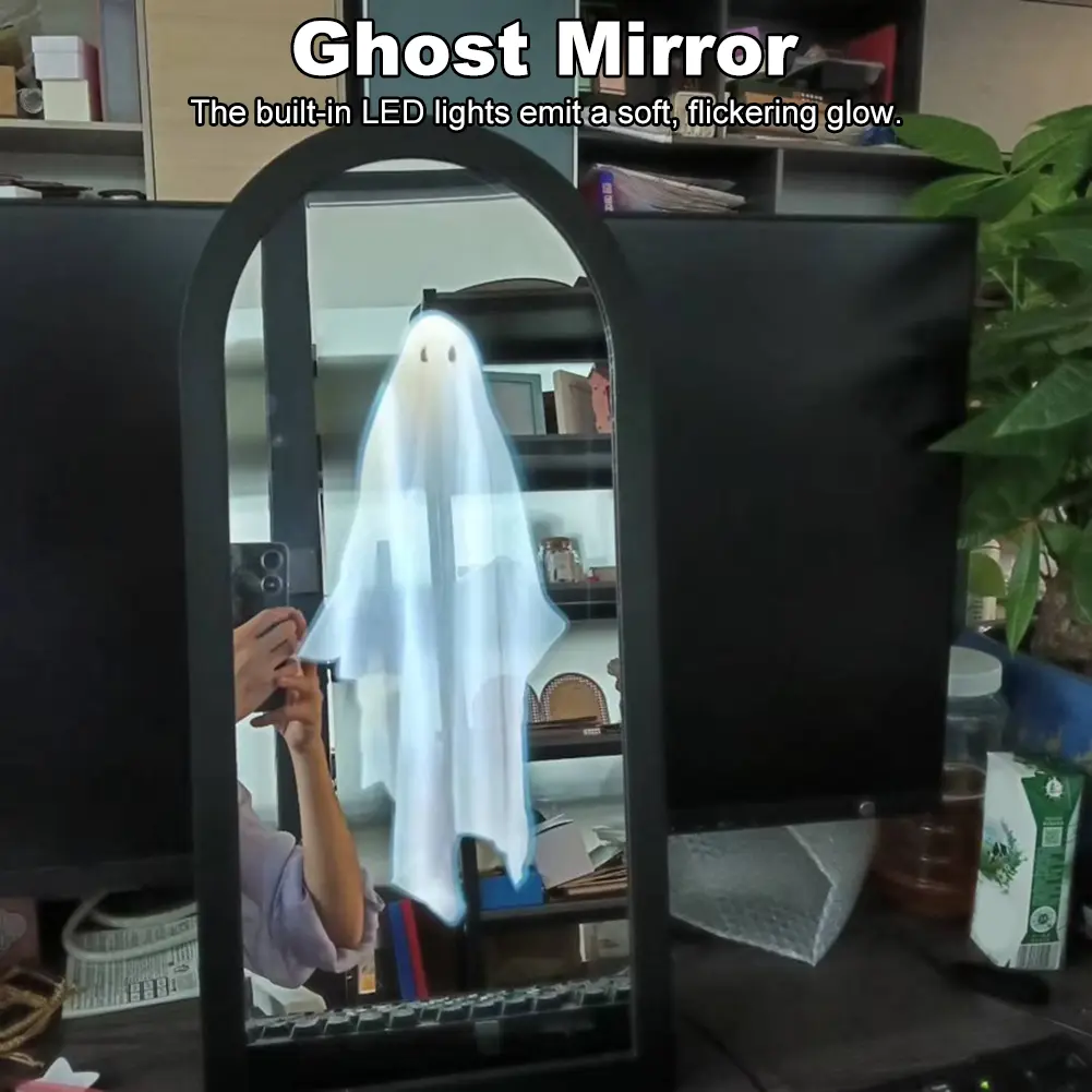 Hologram Ghost Mirror Novelty Holographic Mirror Wall Art Interior Bedroom Kitchen Fireplace Home Halloween Room Decoration