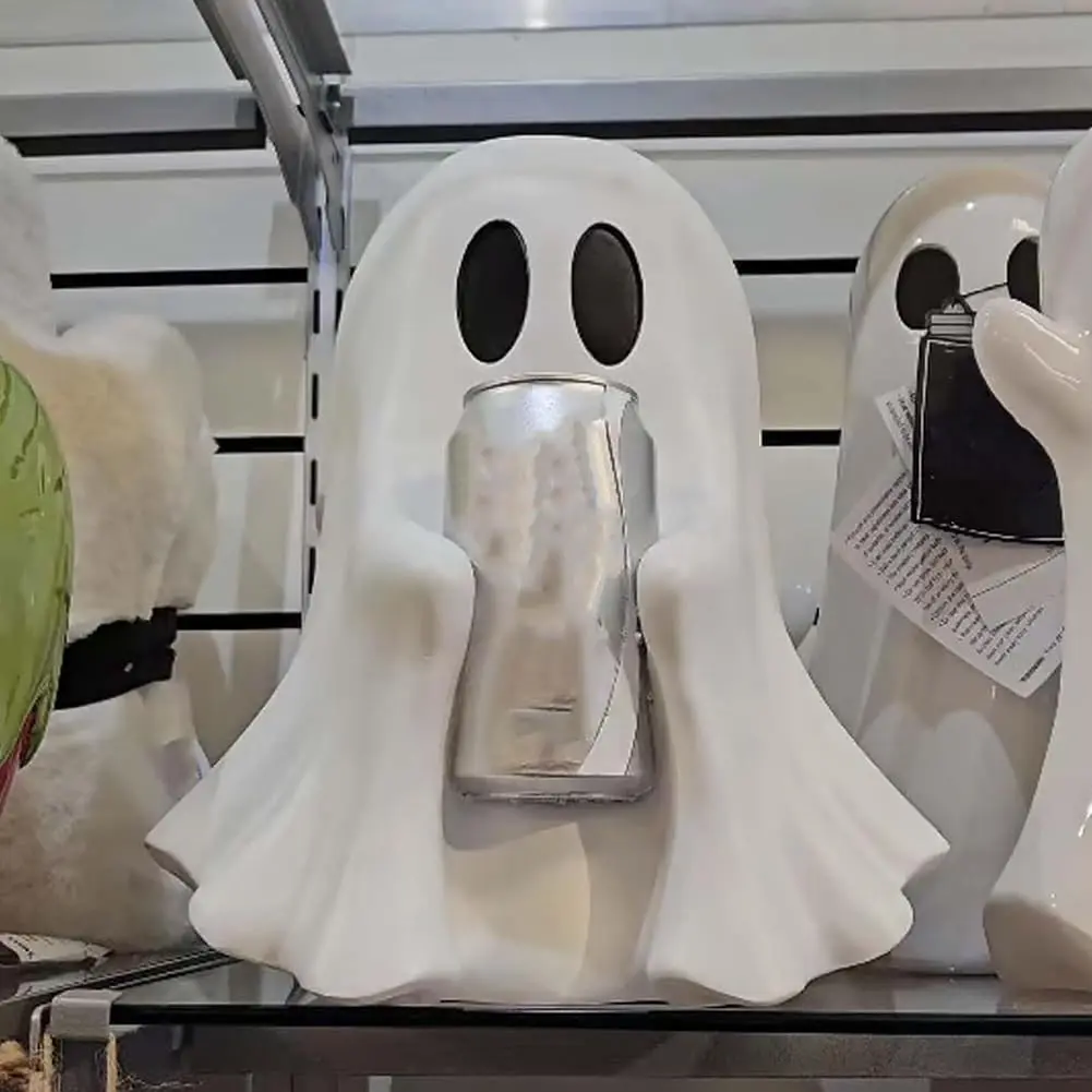 Cute Ghost Drink Holder Halloween Ghost Can Holder for Most Coke Soda Cans Desktop Resin Spooky Ornament for Indoor Home Decor