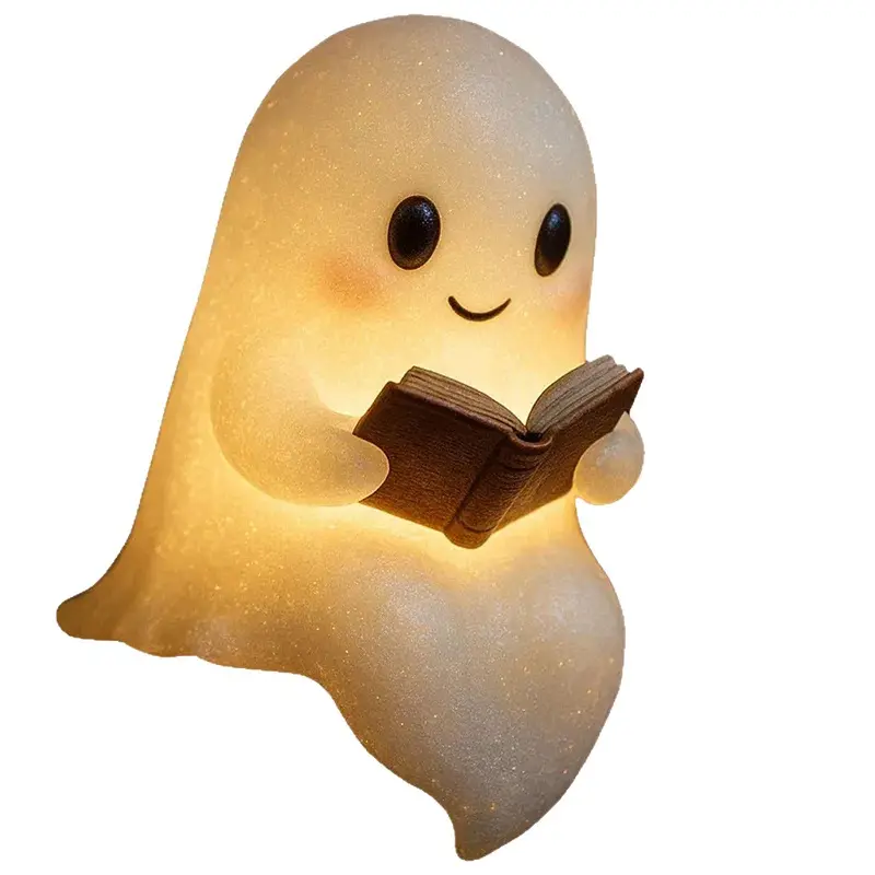Cute Ghost Reading Book Lamp Halloween Ghost Night Light 3D Ghost LED Reading Night Light Halloween Room Decor Lights Decoration