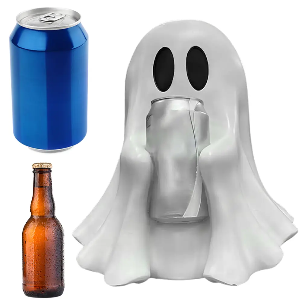 Cute Ghost Drink Holder Halloween Ghost Can Holder for Most Coke Soda Cans Desktop Resin Spooky Ornament for Indoor Home Decor