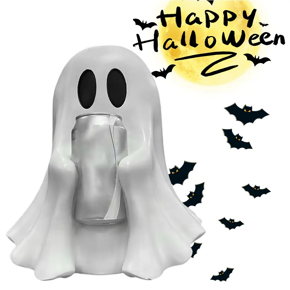Cute Ghost Drink Holder Halloween Ghost Can Holder for Most Coke Soda Cans Desktop Resin Spooky Ornament for Indoor Home Decor