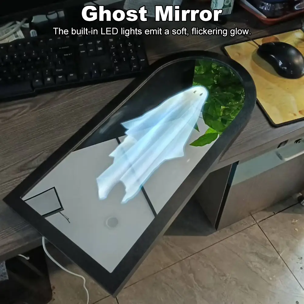 Hologram Ghost Mirror Novelty Holographic Mirror Wall Art Interior Bedroom Kitchen Fireplace Home Halloween Room Decoration