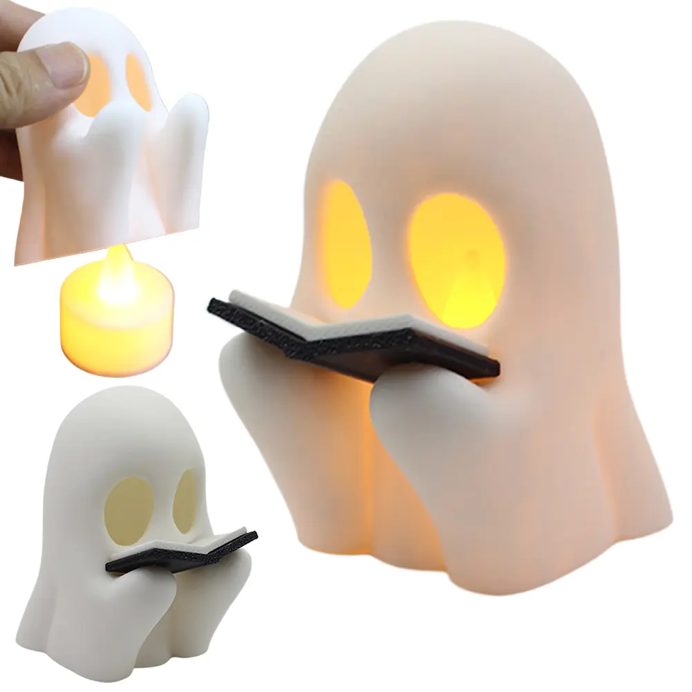 Cute Ghost Reading Book Lamp Halloween Ghost Night Light 3D Ghost LED Reading Night Light Halloween Room Decor Lights Decoration