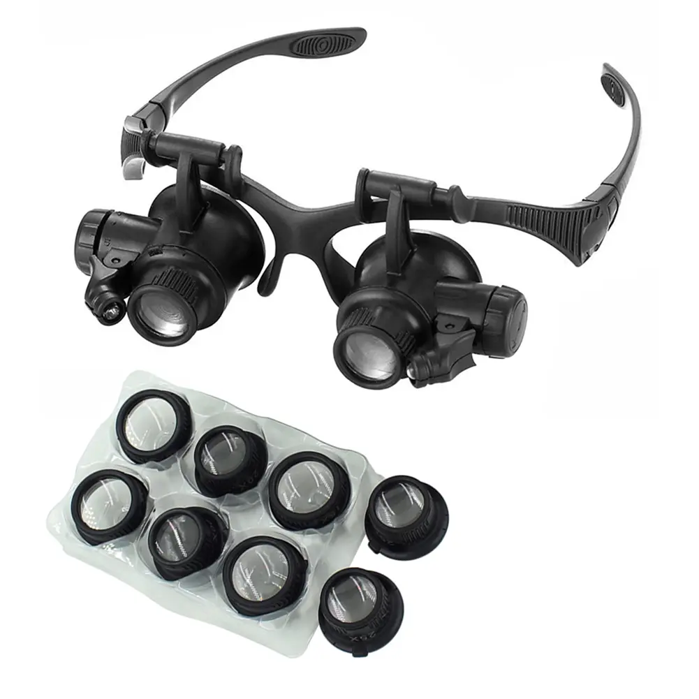 Head-mounted Magnifying Glasses With 2 LED Light For Reading Watchmaker Repair Jewelry Magnifier Eyewear 10X 15X 20X 23X 25X