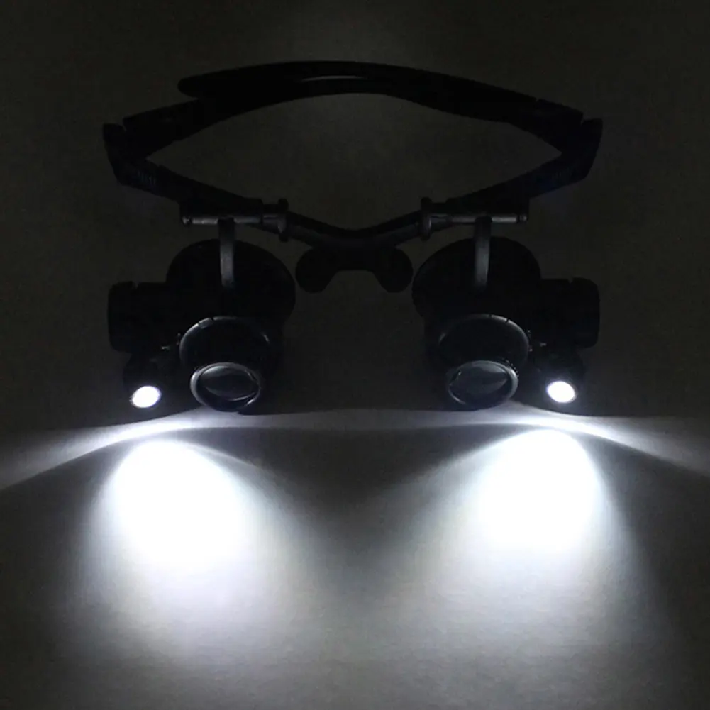 Head-mounted Magnifying Glasses With 2 LED Light For Reading Watchmaker Repair Jewelry Magnifier Eyewear 10X 15X 20X 23X 25X