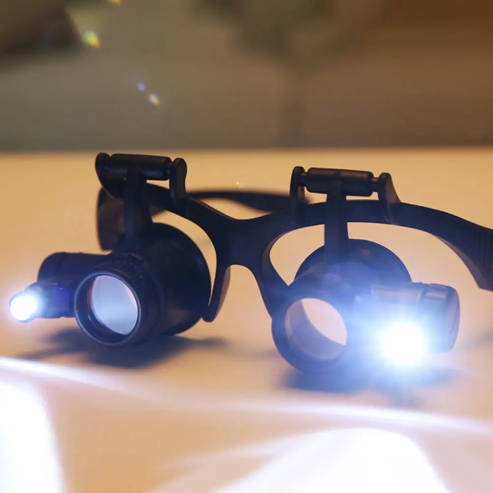 Head-mounted Magnifying Glasses With 2 LED Light For Reading Watchmaker Repair Jewelry Magnifier Eyewear 10X 15X 20X 23X 25X