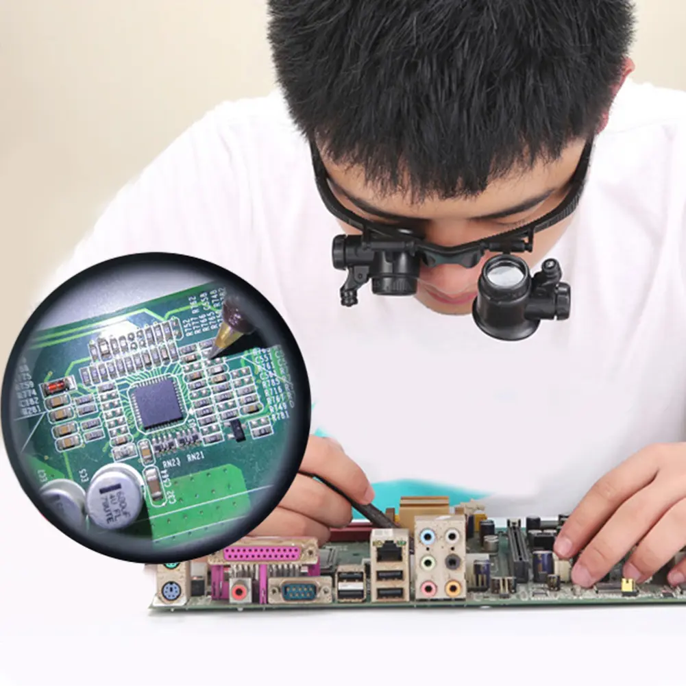 Head-mounted Magnifying Glasses With 2 LED Light For Reading Watchmaker Repair Jewelry Magnifier Eyewear 10X 15X 20X 23X 25X