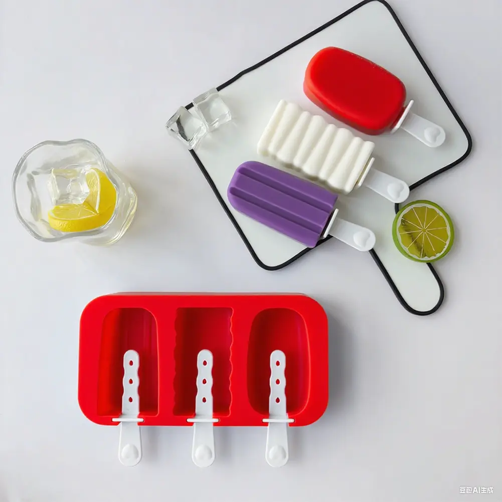 3 Packs Silicone Ice Lolly Mould BPA Free Ice Lolly Maker Reusable Popsicle Mould Stackable for Homemade Ice Cream