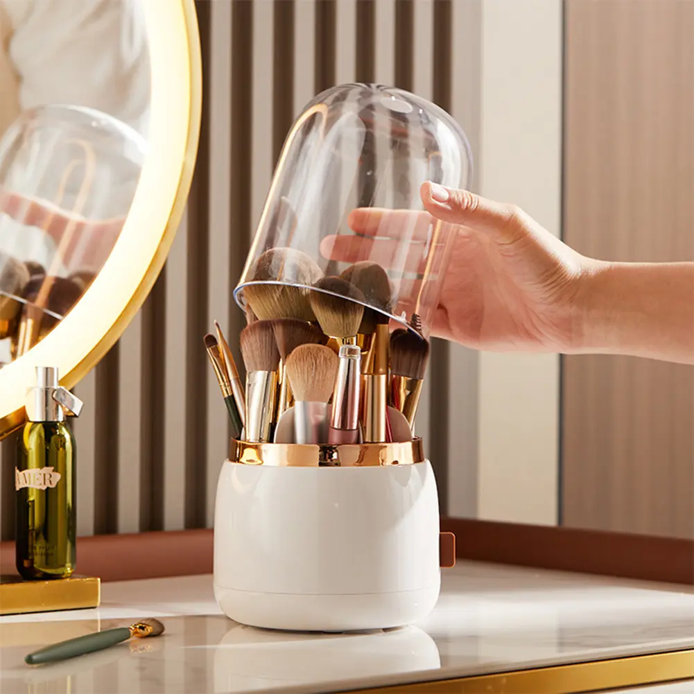 New Portable Makeup Brushes Holder 360° Rotating Desk Makeup Organizer Cosmetic Storage Box Jewelry Container Make Up Tools
