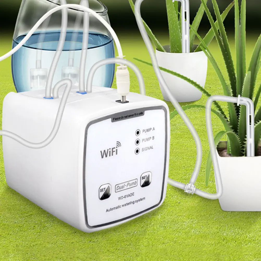 WiFi Intelligent Watering Device 15pots Self-Watering Kits Double Pump Timed Automatic Drip Irrigation System for Garden Terrace