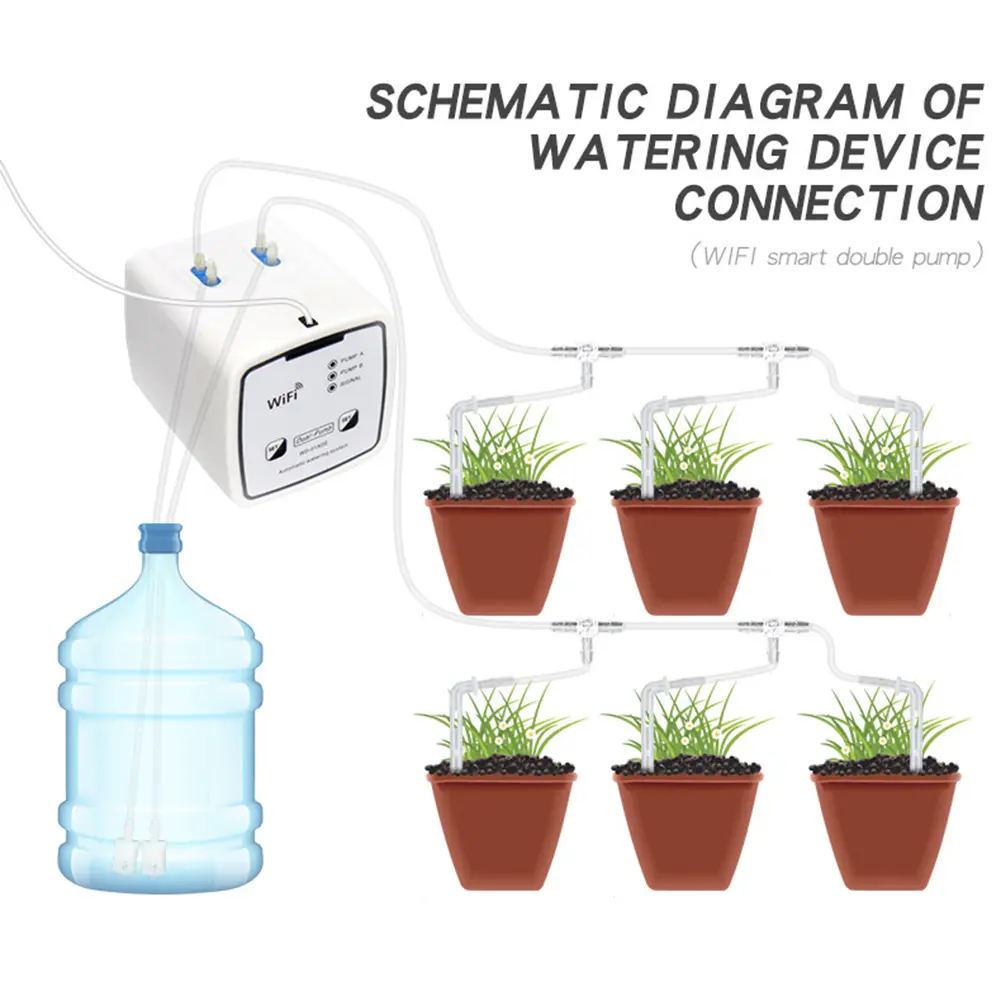 WiFi Intelligent Watering Device 15pots Self-Watering Kits Double Pump Timed Automatic Drip Irrigation System for Garden Terrace