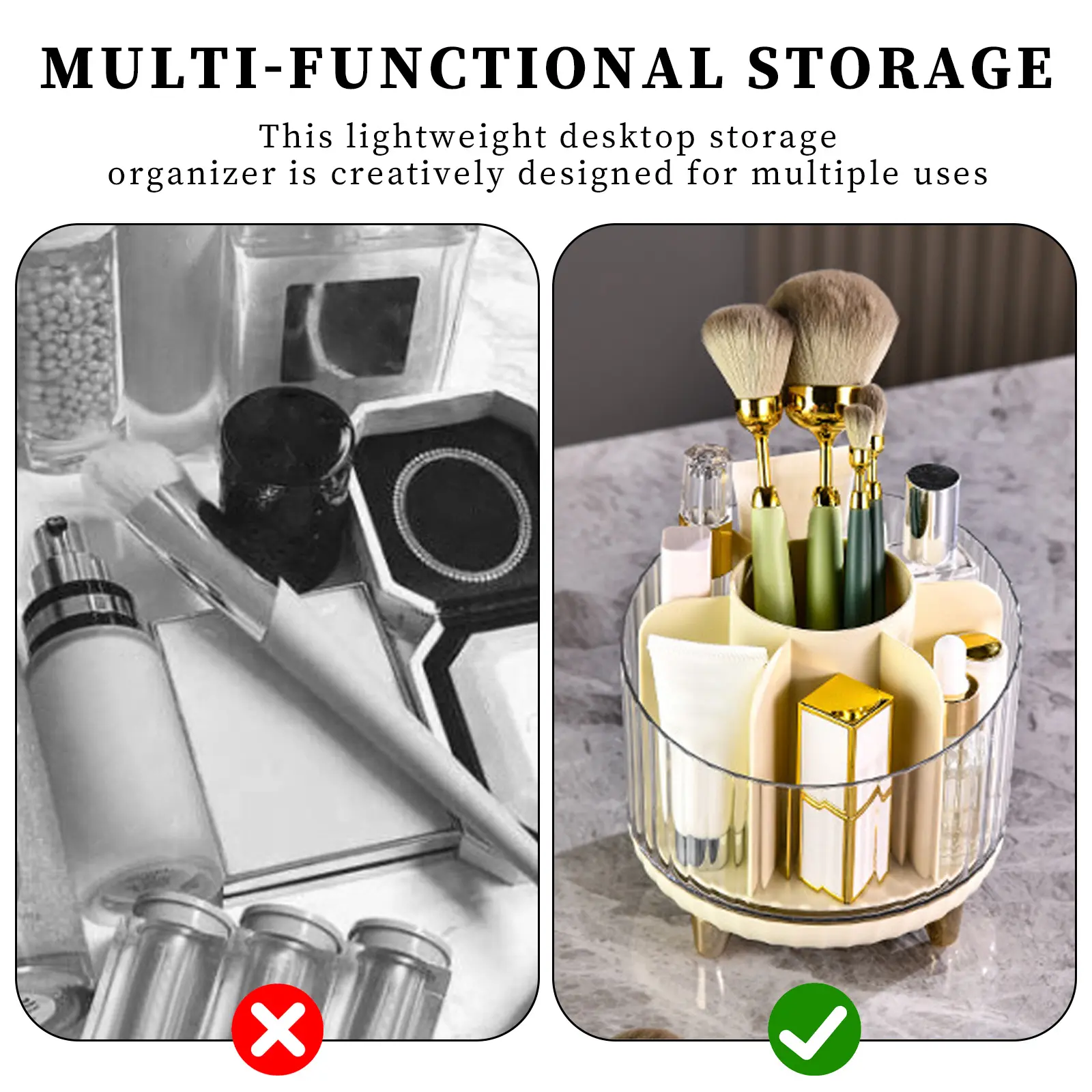 New Portable Makeup Brushes Holder 360° Rotating Desk Makeup Organizer Cosmetic Storage Box Jewelry Container Make Up Tools