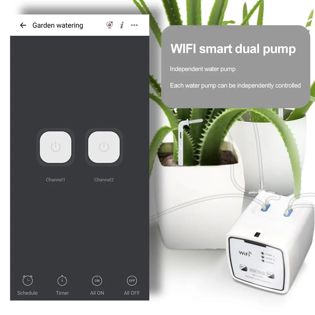 WiFi Intelligent Watering Device 15pots Self-Watering Kits Double Pump Timed Automatic Drip Irrigation System for Garden Terrace