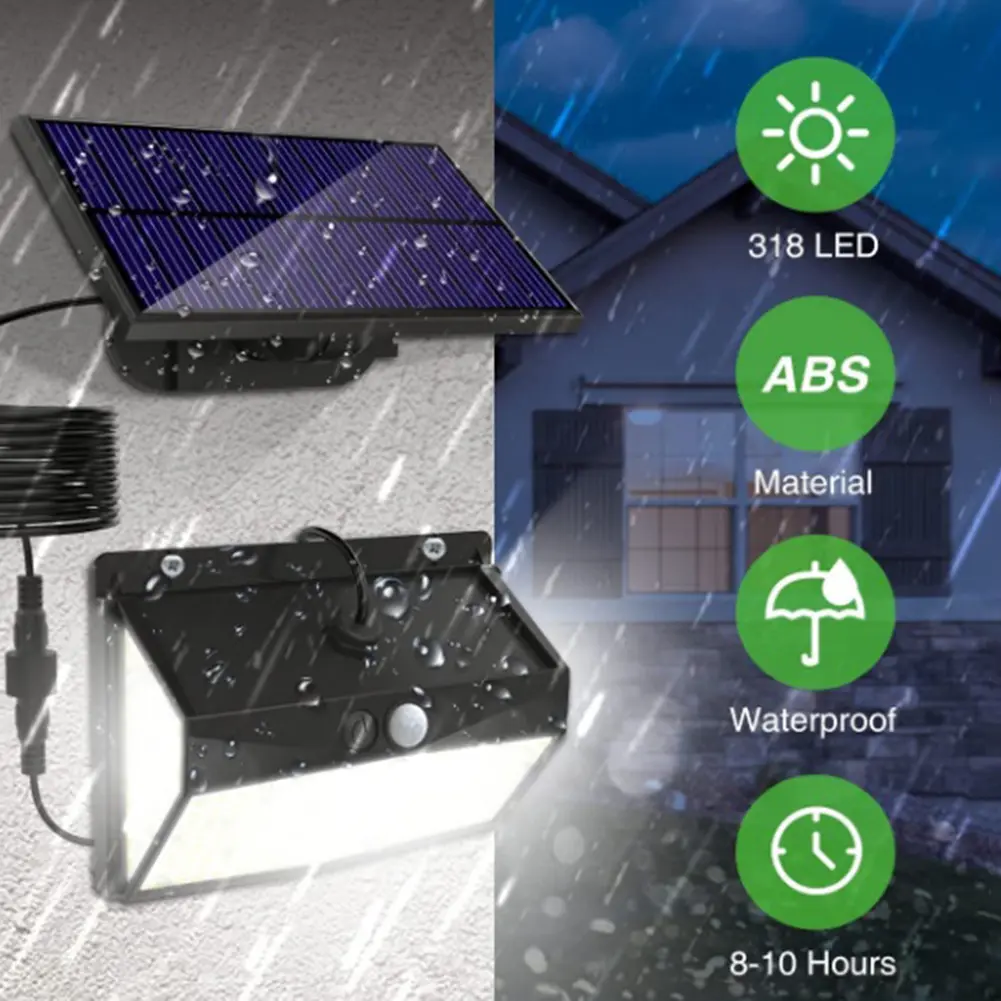 106/308LED 3 Modes Solar Light Street Wall Lamp Outdoor Sunlight PIR Motion Sensor Waterproof For Fence Street Garden Decoration